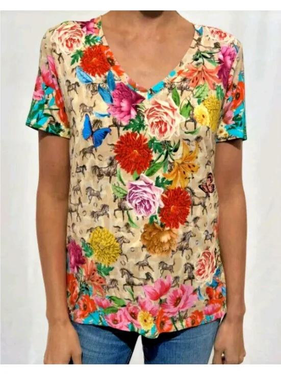 The Janie Lace Garden Favorite Short Sleeve V‑Neck Swing Tee Size XXL - Picture 3 of 14